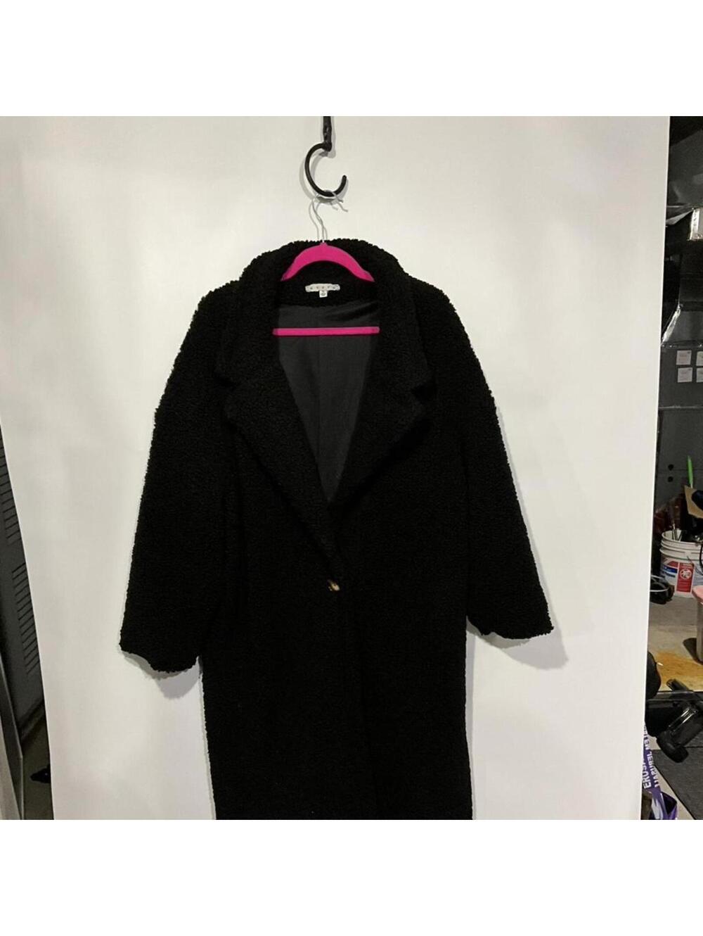 Black Teddy Coat with Button Closure